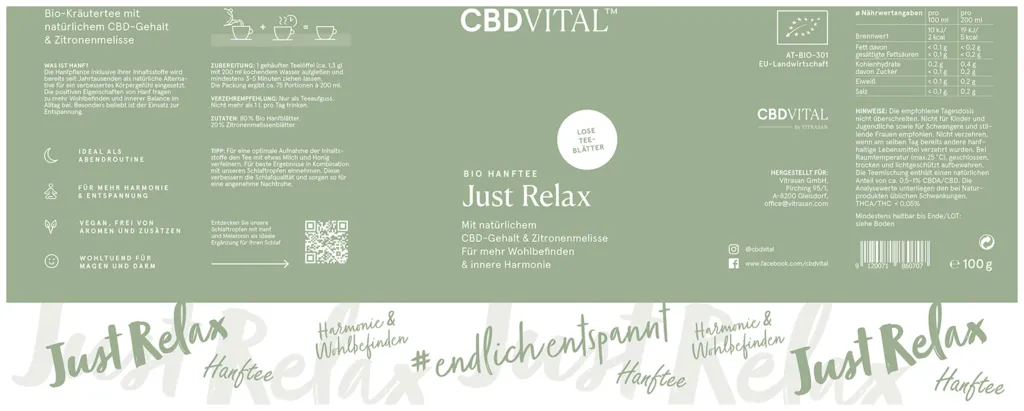 CBD VITAL Thé au Chanvre Bio 1,5% Just Relax