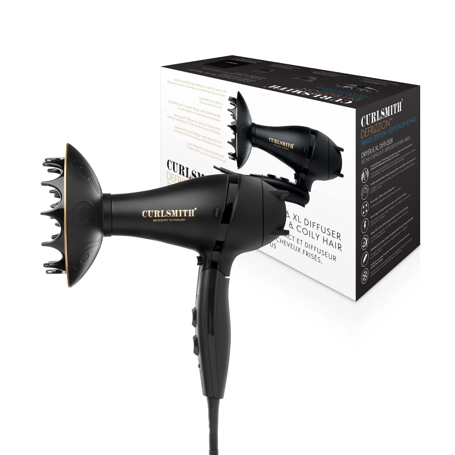 Hot Tools Curlsmith Travel Defrizzion Sèche-cheveux avec diffuseur XL