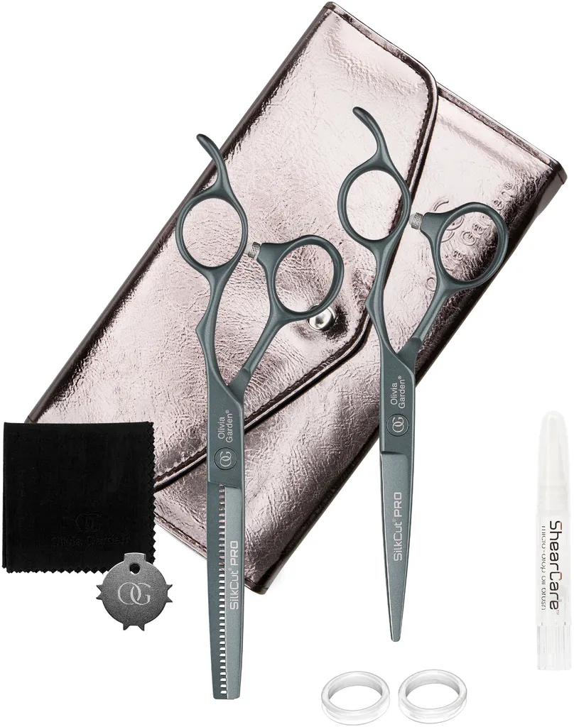 Olivia Garden Set de 2 ciseaux SilkCut PRO Charbon