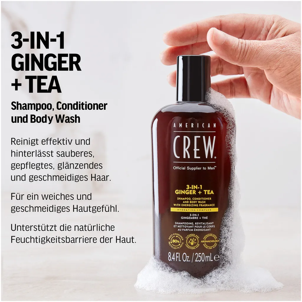 American Crew 3 in 1 Ginger & Tea Shampoo, Conditioner & Body Wash