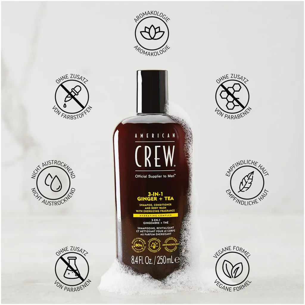 American Crew 3 in 1 Ginger & Tea Shampoo, Conditioner & Body Wash - 250 ml
