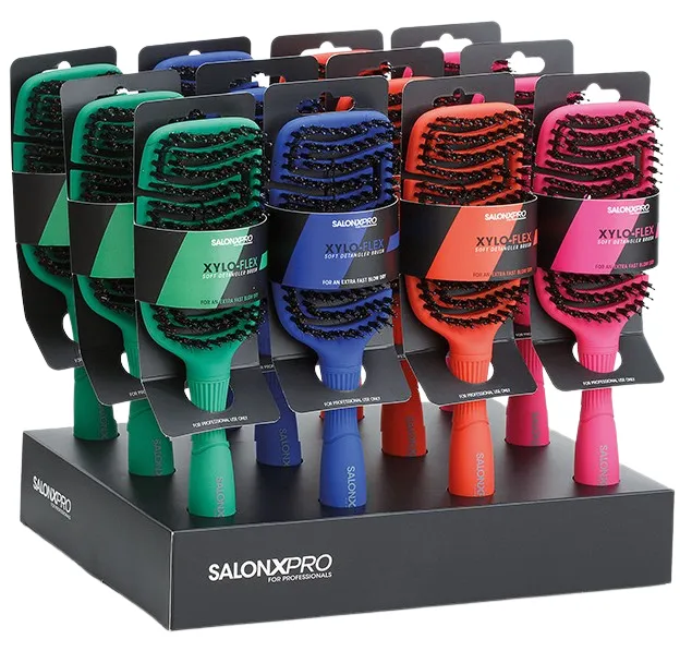 Xanitalia SalonXPro présentoir avec 12 brosses Xylo-Flex colorées