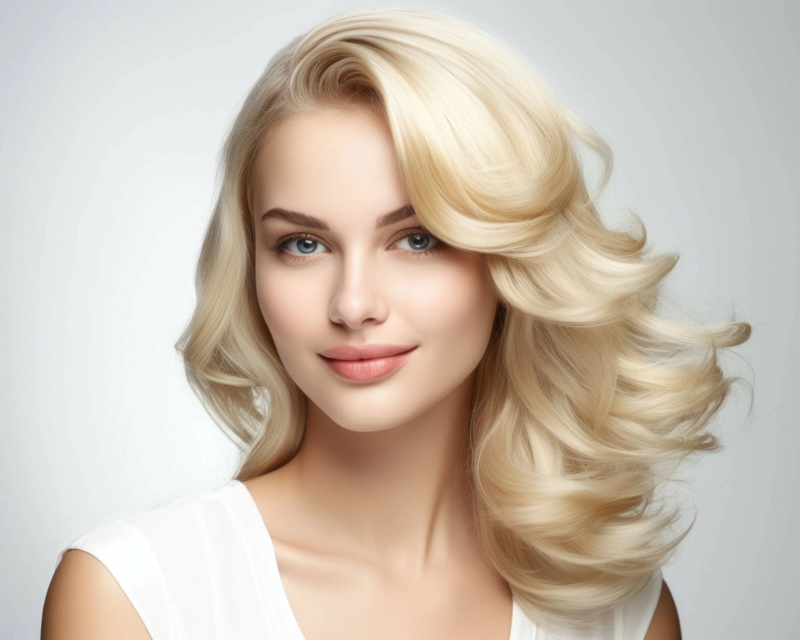 Blondine mit Butterfly Cut